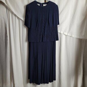 KSL Karin Stevens Dress 14 Vtg Navy Blue Mother Bride Formal sequins eveningwear